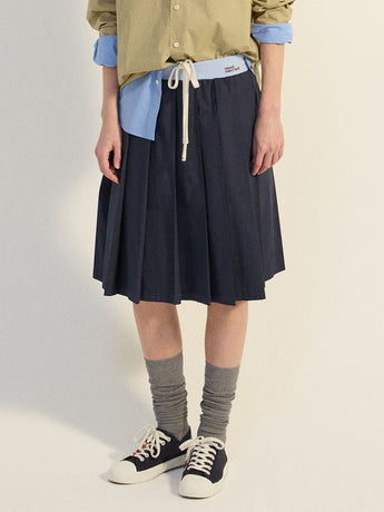 COTTON PLEATED MIDI SKIRT_NAVY