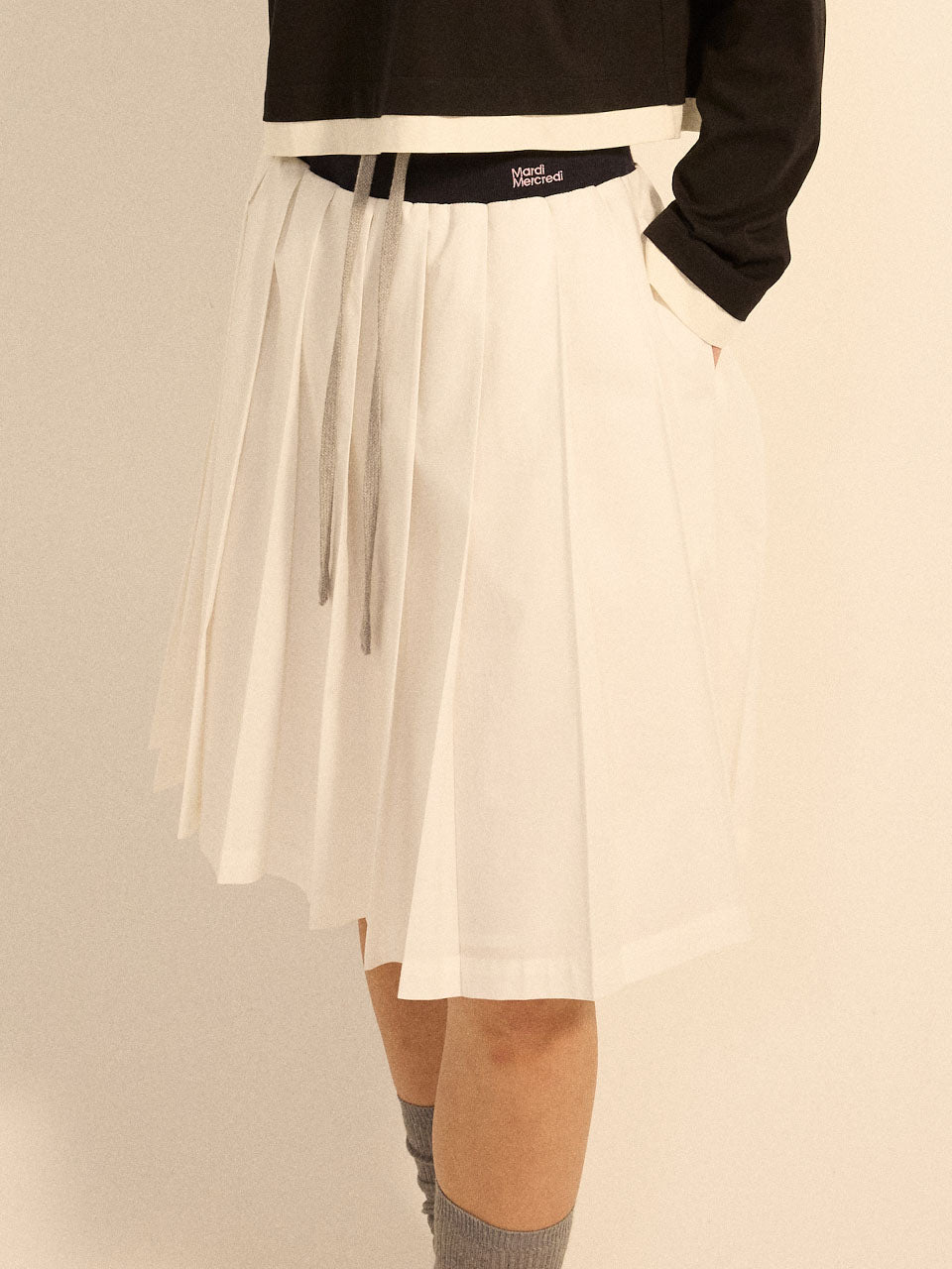 COTTON PLEATED MIDI SKIRT_WHITE