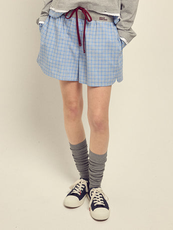 COTTON SHORTS CHECK CONTRAST WAISTBAND_BLUE
