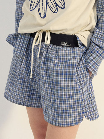 COTTON SHORTS CHECK CONTRAST WAISTBAND_NAVY