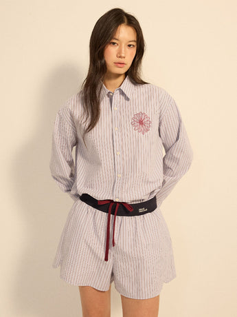 COTTON SHORTS STRIPE CONTRAST WAISTBAND_BLUE