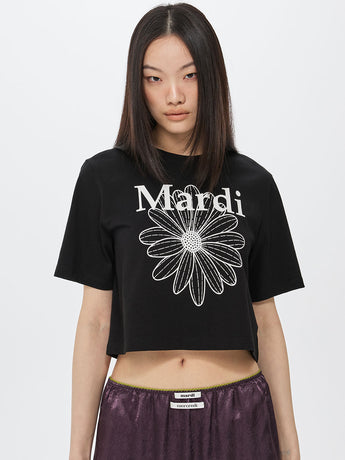 CROPPED BASIC TSHIRT FLOWERMARDI_BLACK WHITE