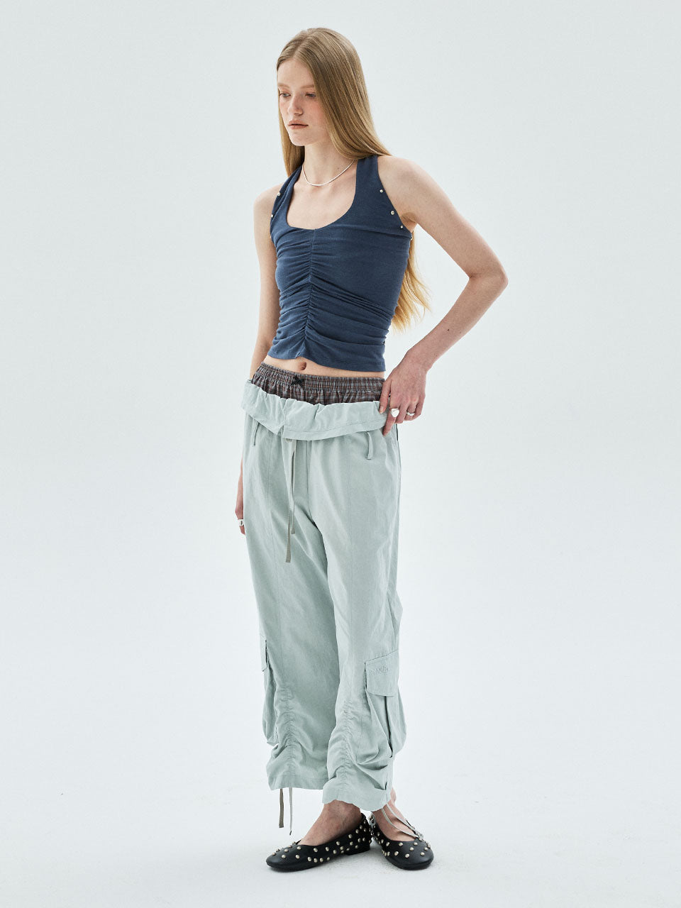 CROPPED PANTS FOLDOVER WAIST_SKY