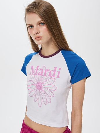 CROPPED TSHIRT RAGLAN FLOWERMARDI_WHITE LAVENDER