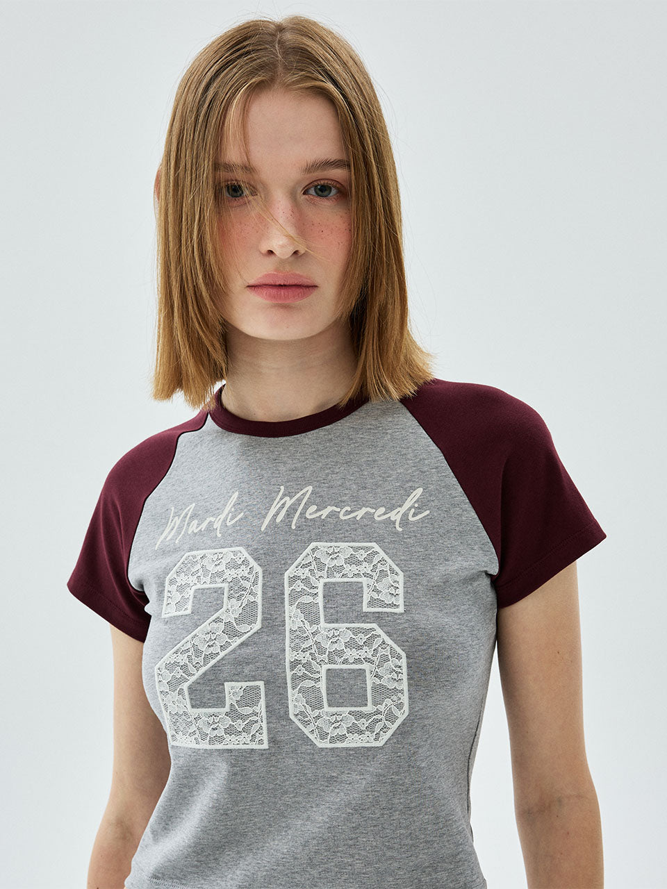 CROPPED TSHIRT RAGLAN NO.26 LACE_GREY BEIGE