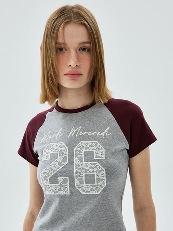 CROPPED TSHIRT RAGLAN NO.26 LACE_GREY BEIGE