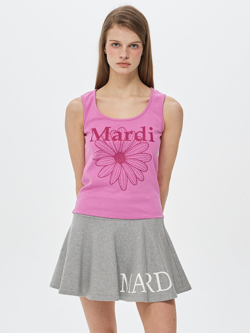 FLARE MINI SKIRT MARDI SERIF LOGO_GREY