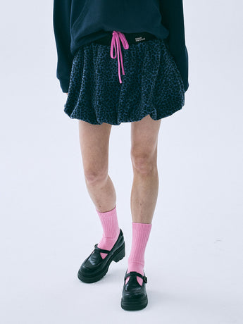 FLEECE BALLOON MINI SKIRT LEOPARD_BLUE