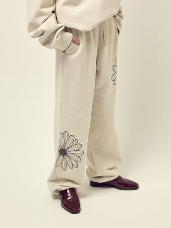 JOGGER PANTS FLOWER_OATMEAL BLACK