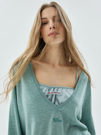 KNIT DEEP V NECK 2WAY_MINT