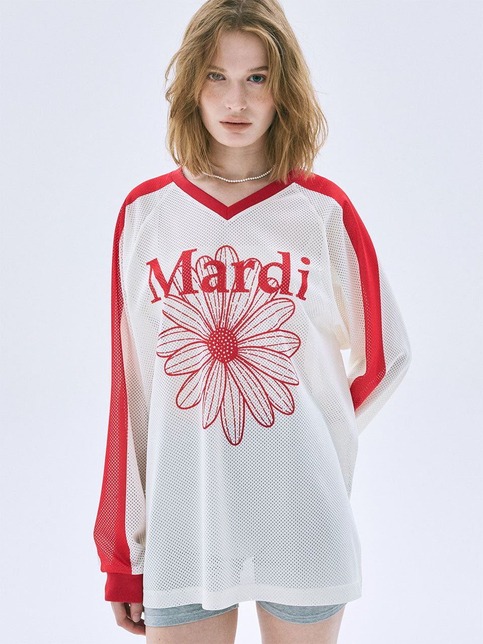 MESH JERSEY TOP LONG SLEEVE FLOWERMARDI_IVORY RED