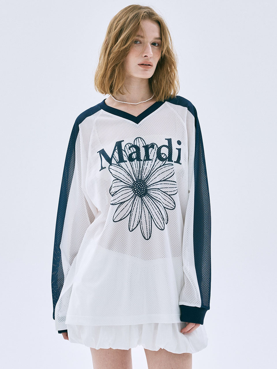 MESH JERSEY TOP LONG SLEEVE FLOWERMARDI_WHITE NAVY