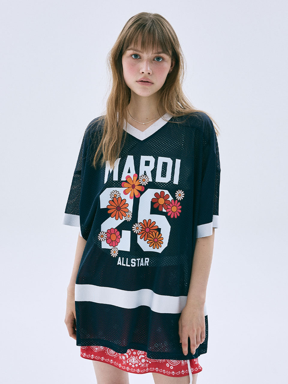 MESH JERSEY TOP HALF SLEEVE BLOSSOM_NAVY