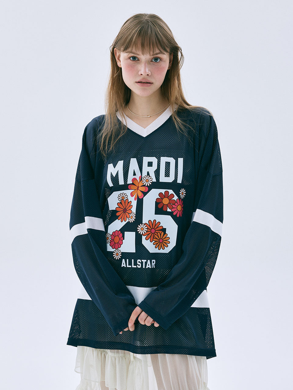 MESH JERSEY TOP LONG SLEEVE BLOSSOM_NAVY
