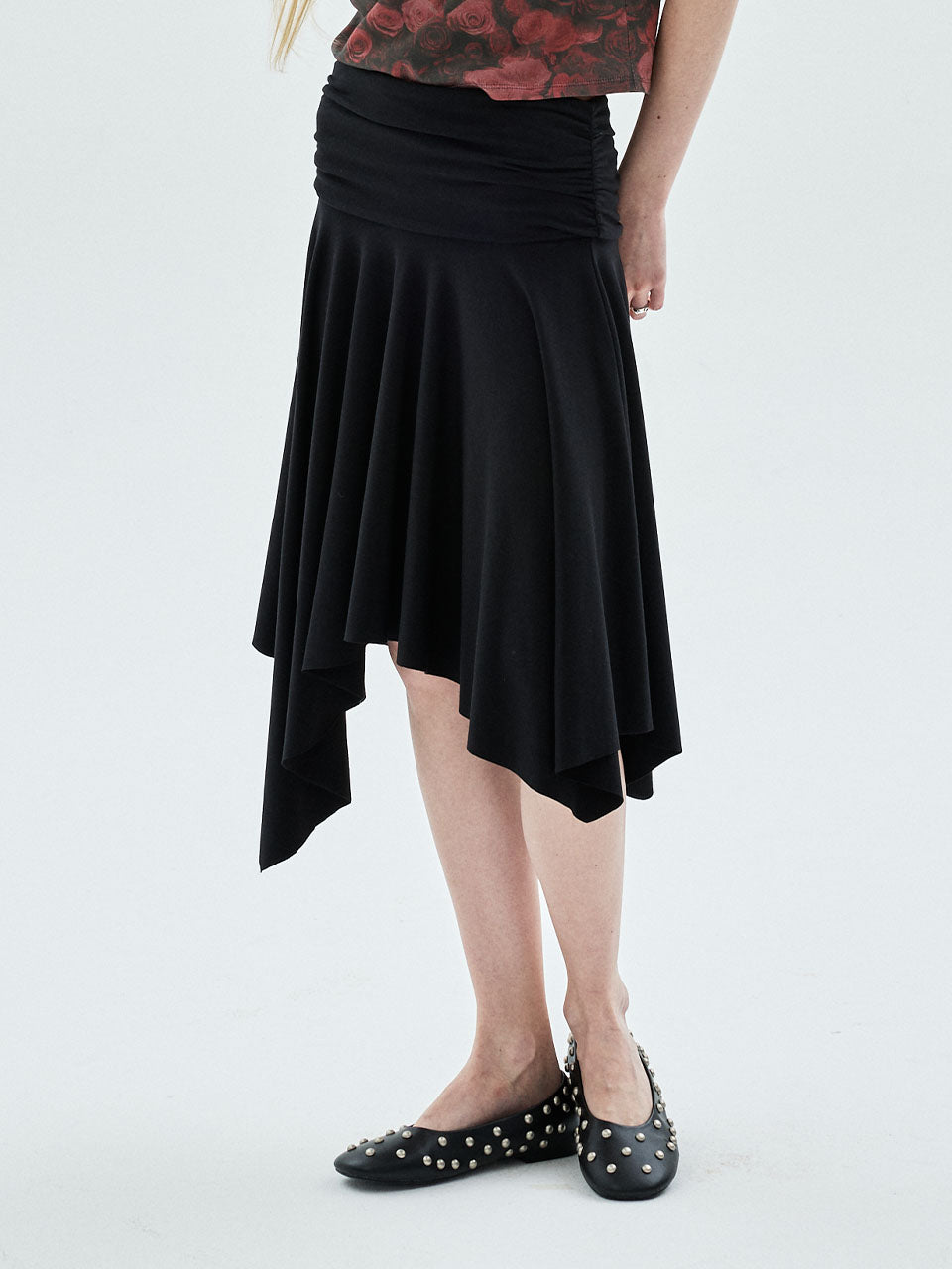 MIDI SKIRT FOLDOVER WAIST_BLACK