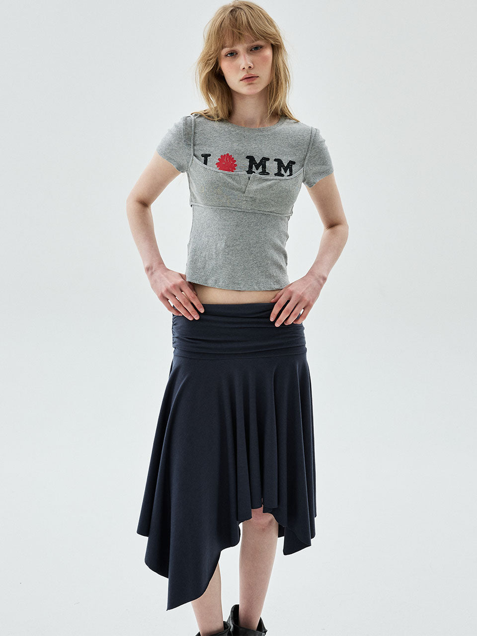 MIDI SKIRT FOLDOVER WAIST_NAVY