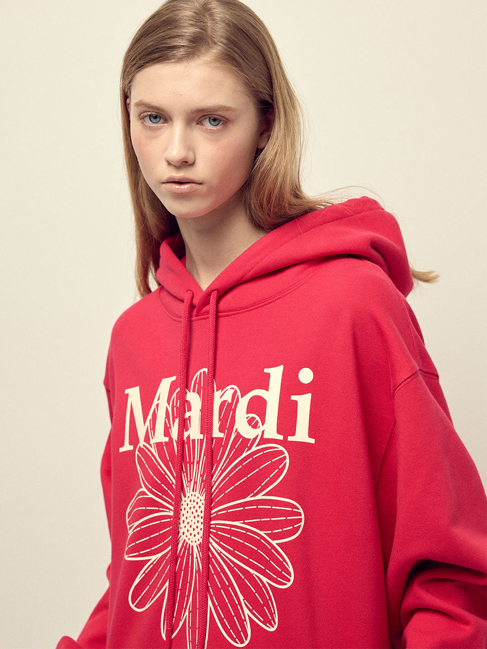 OVERSIZED HOODY FLOWERMARDI_RED IVORY