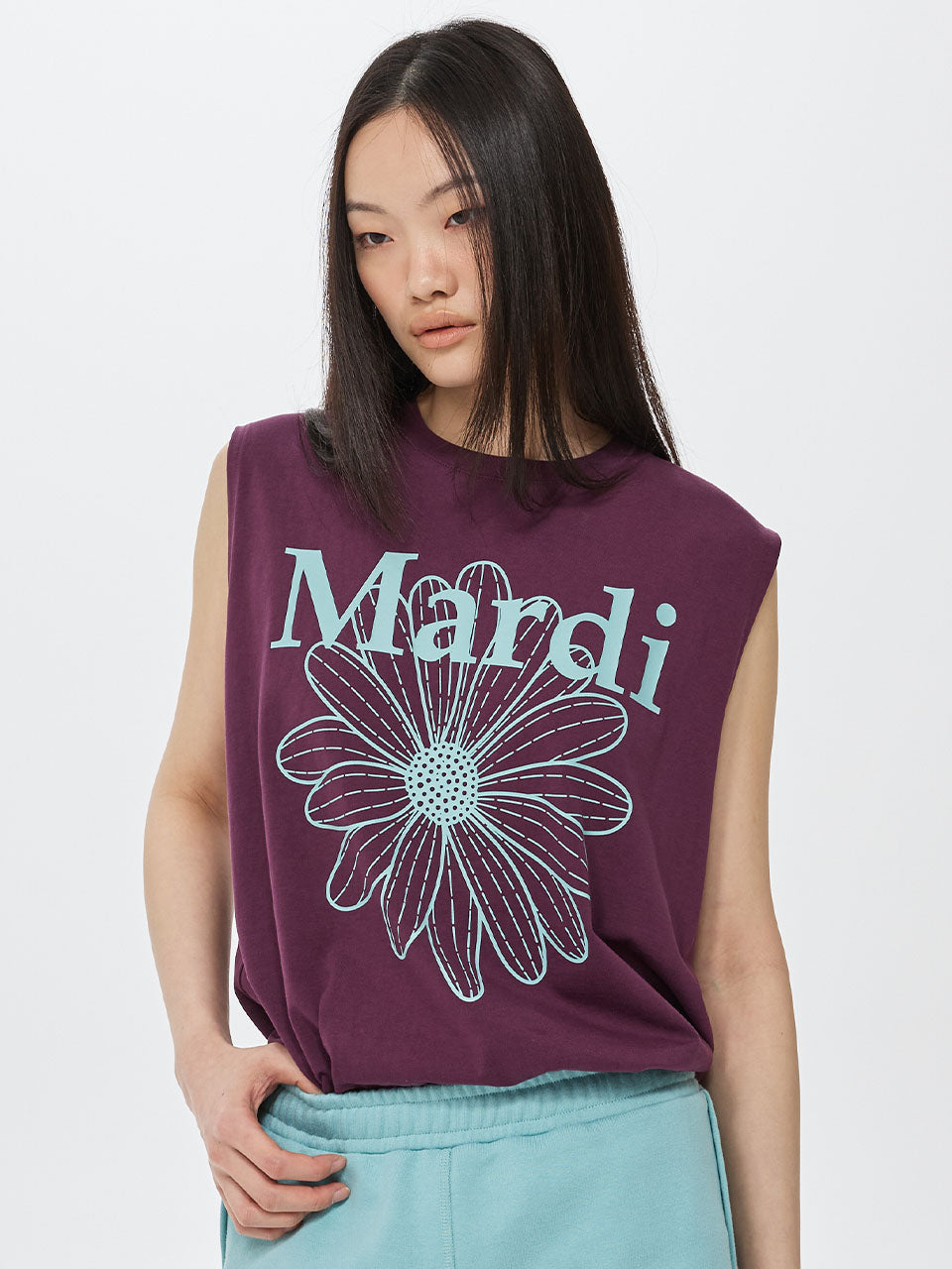 OVERSIZED SLEEVELESS FLOWERMARDI_BURGUNDY MINT