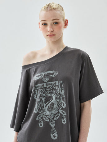 OVERSIZED TSHIRT OFF SHOULDER BIJOU_CHARCOAL GREY