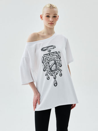 OVERSIZED TSHIRT OFF SHOULDER BIJOU_WHITE GREY