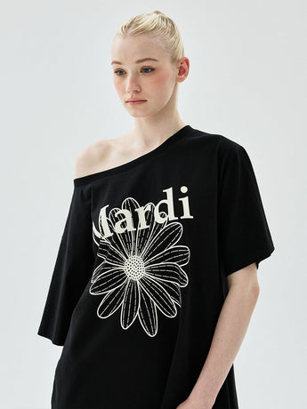 OVERSIZED TSHIRT OFF SHOULDER FLOWERMARDI_BLACK IVORY