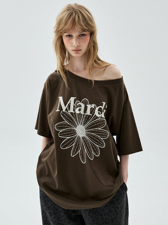OVERSIZED TSHIRT OFF SHOULDER FLOWERMARDI_KHAKIBROWN BEIGE