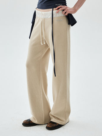 PANTS WAISTBAND LACE DETAIL_BEIGE