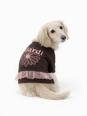 PET TSHIRT FLOWERMARDI FRILL_BROWN PINK