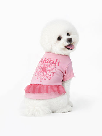 PET TSHIRT FLOWERMARDI FRILL_LIGHTPINK HOTPINK