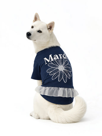 PET TSHIRT FLOWERMARDI FRILL_NAVY WHITE