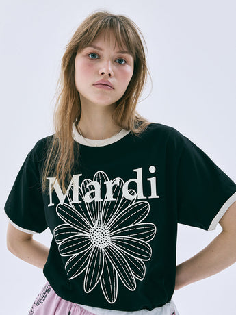 (Sequential shipping starting from June 12th) RINGER TSHIRT FLOWERMARDI_BLACK IVORY