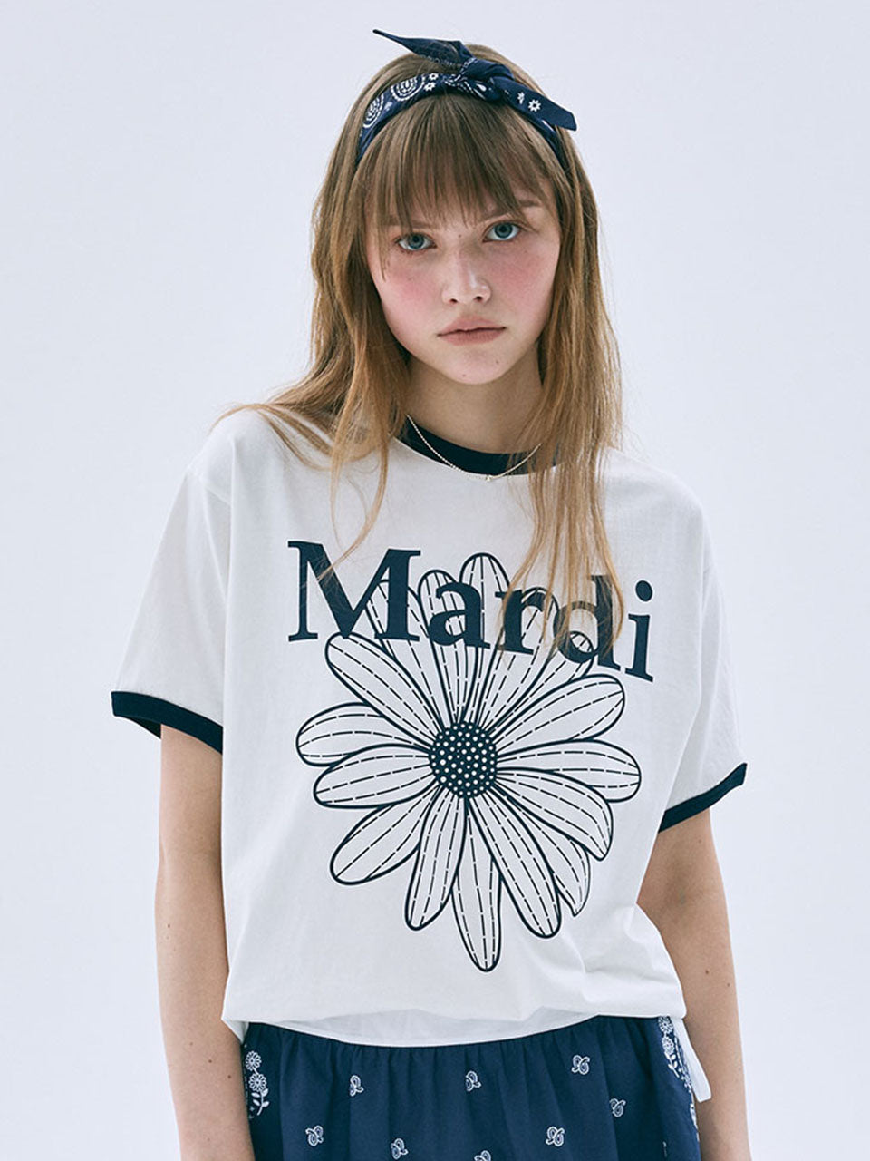 RINGER TSHIRT FLOWERMARDI_IVORY NAVY