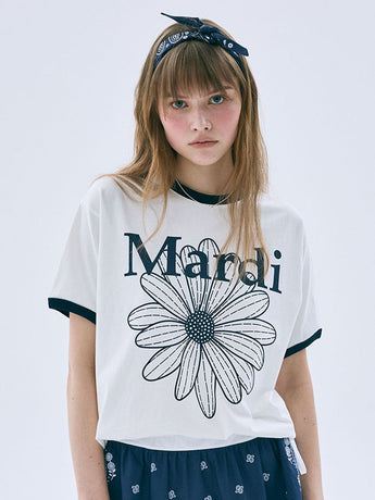 RINGER TSHIRT FLOWERMARDI_IVORY NAVY