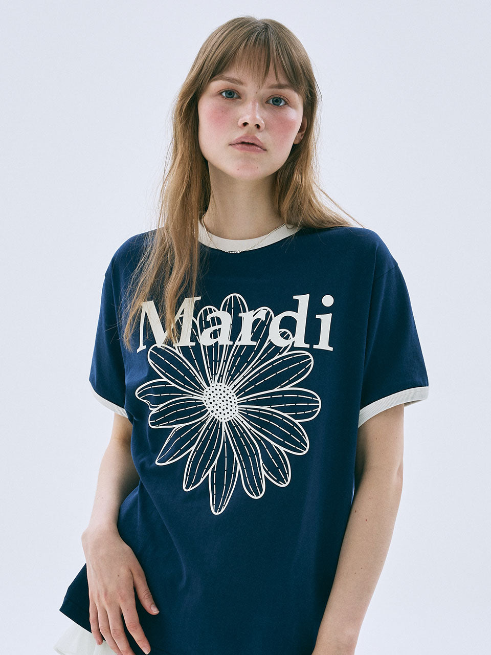 RINGER TSHIRT FLOWERMARDI_NAVY IVORY