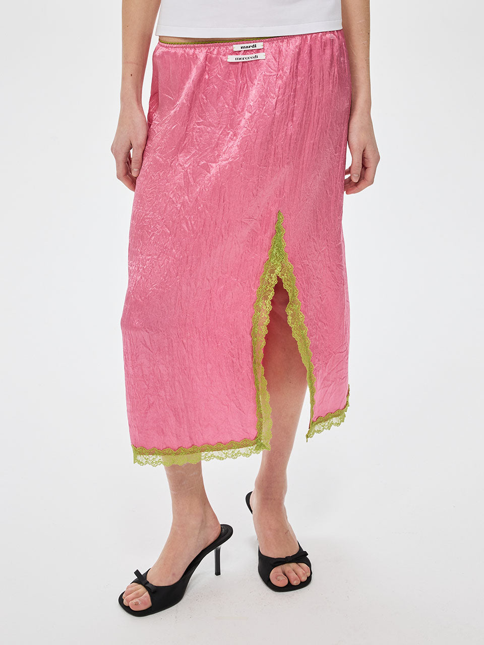SATIN MAXI SKIRT DOUBLE LABEL LACE_PINK