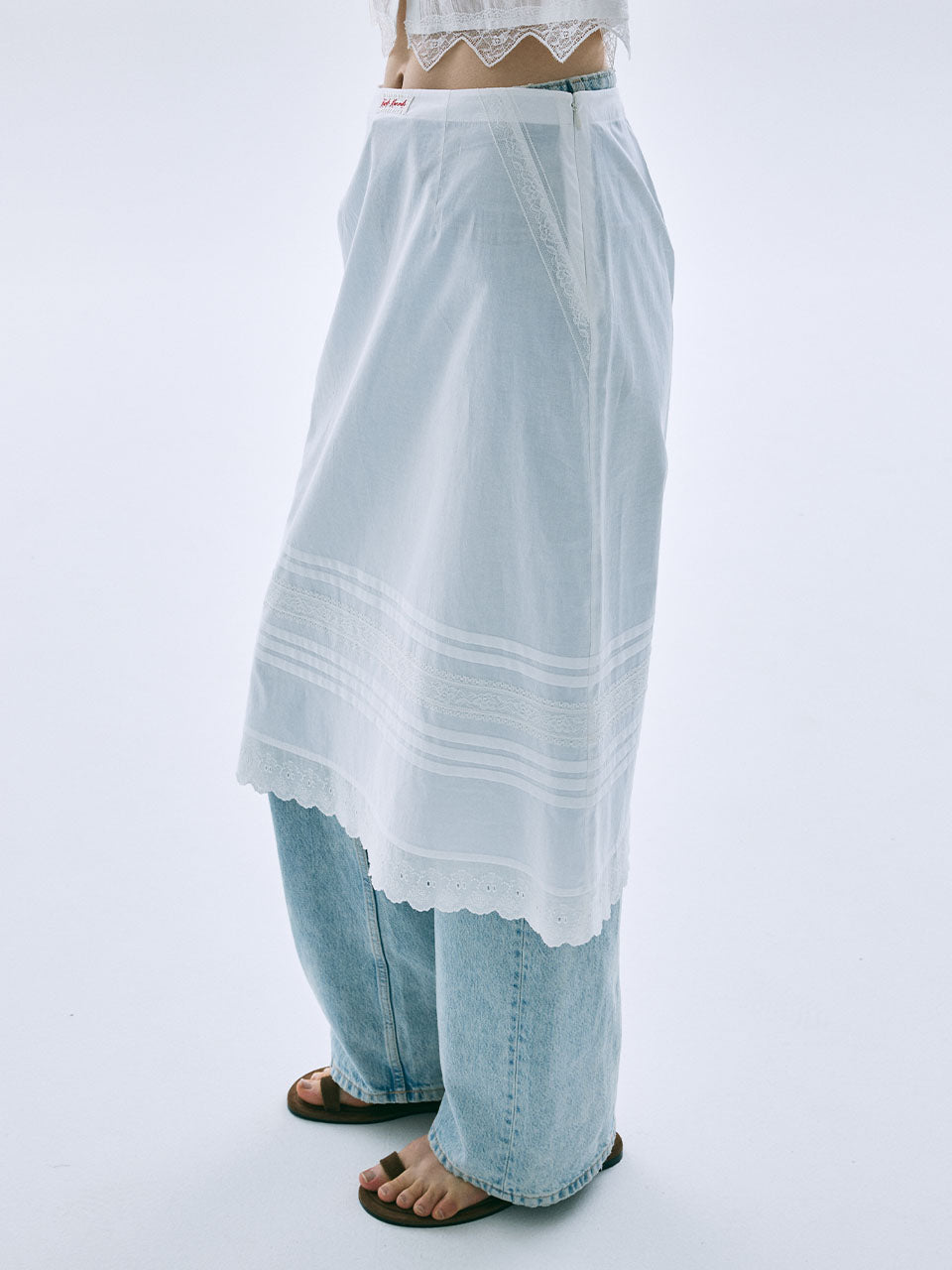 SHEER COTTON A LINE SKIRT LACE_WHITE
