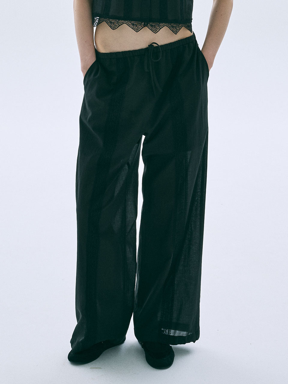 SHEER COTTON PANTS LACE_BLACK