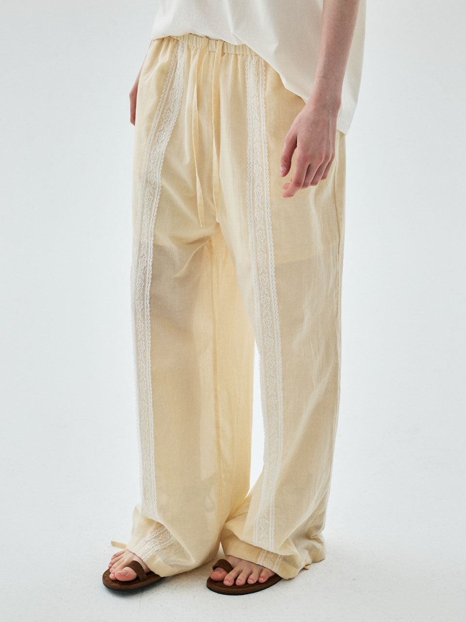 SHEER COTTON PANTS LACE_CREAM