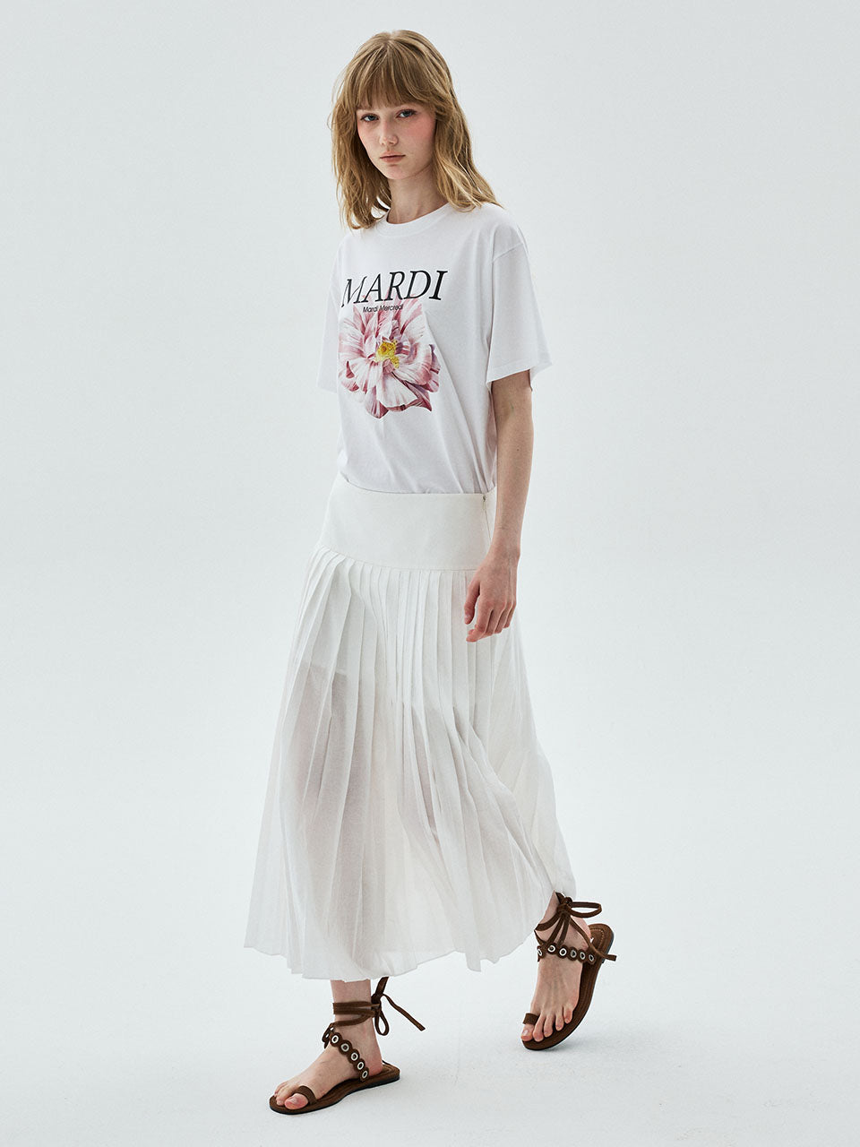 SHEER COTTON PLEATED SKIRT_WHITE