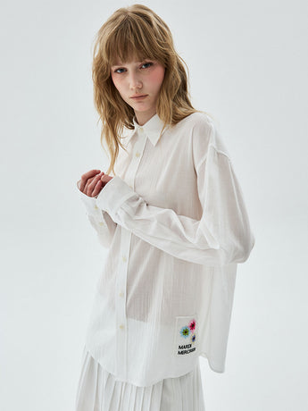 SHEER COTTON SHIRT FLOWER PATCH_WHITE