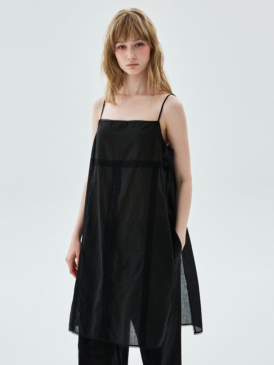 SHEER COTTON SLEEVELESS DRESS LACE_BLACK