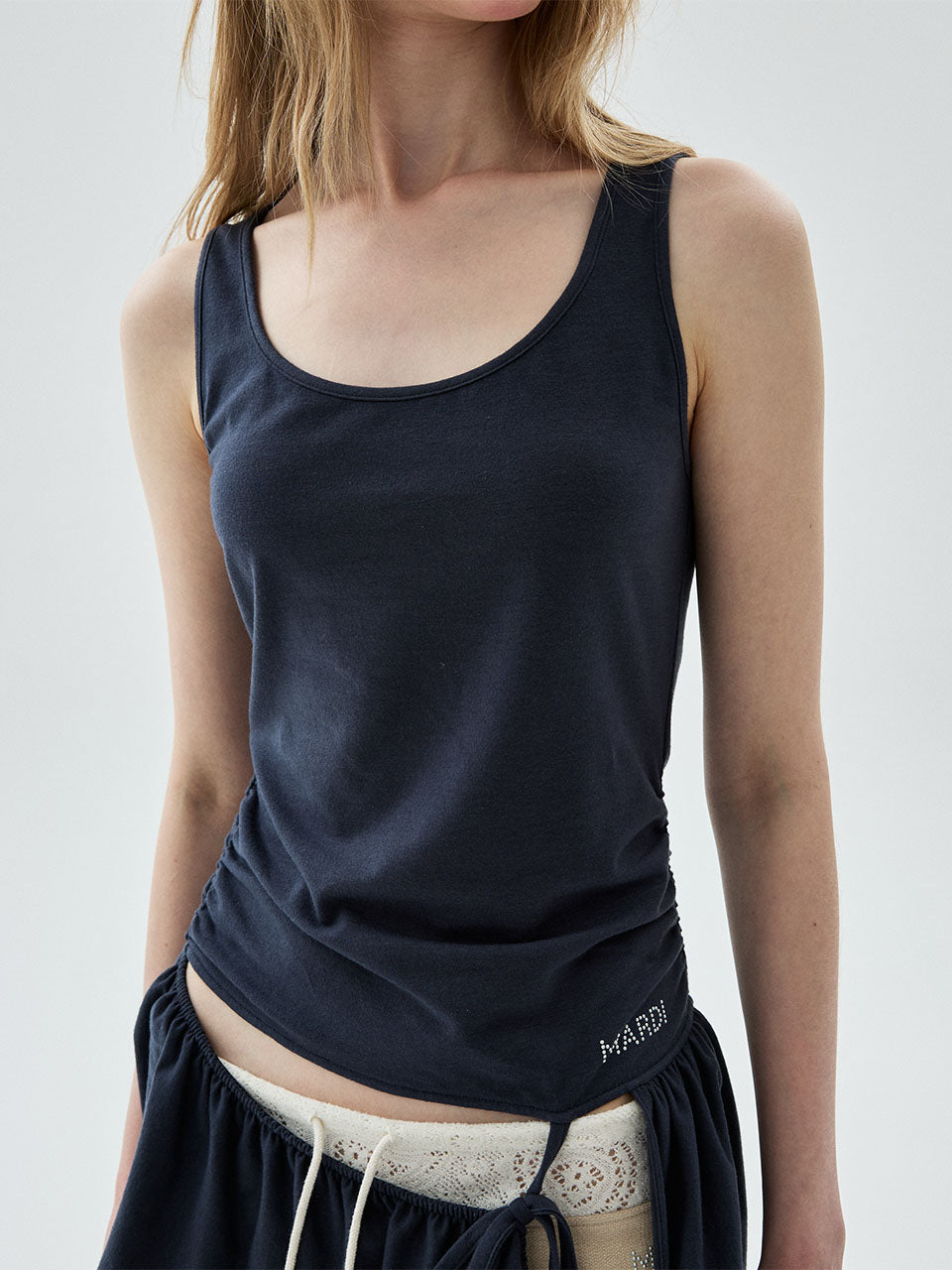 SLEEVELESS RUFFLE HEM_NAVY