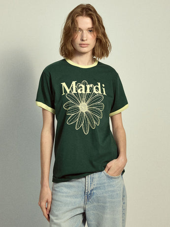 SLIM RINGER TSHIRT FLOWERMARDI_GREEN LEMON