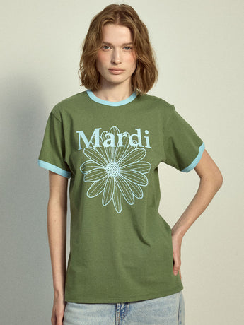 SLIM RINGER TSHIRT FLOWERMARDI_OLIVE SKY