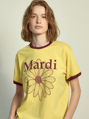 SLIM RINGER TSHIRT FLOWERMARDI_YELLOW BURGUNDY