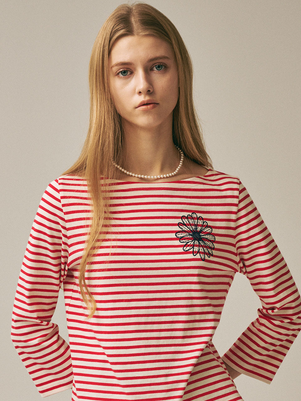 [Back in stock on October 24] SLIM TSHIRT 3/4 SLEEVE STRIPE_RED NAVY