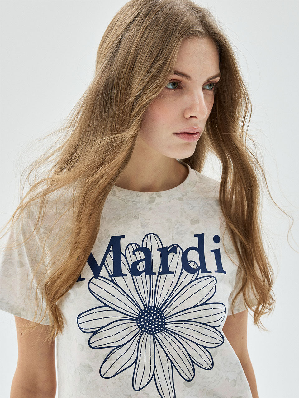 SLIM TSHIRT FLEUR FLOWERMARDI_ASHBLUE NAVY