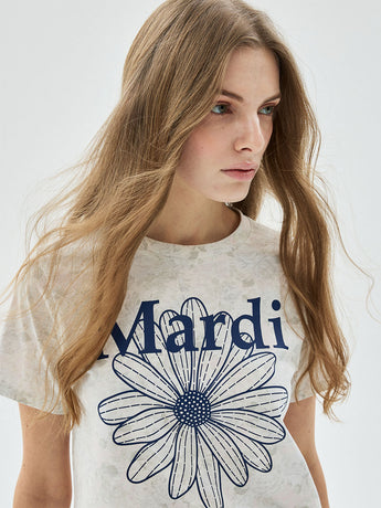 SLIM TSHIRT FLEUR FLOWERMARDI_ASHBLUE NAVY