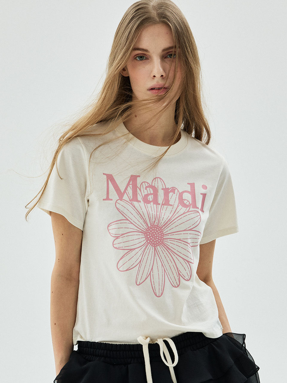 SLIM TSHIRT FLOWERMARDI_CREAM INDIPINK
