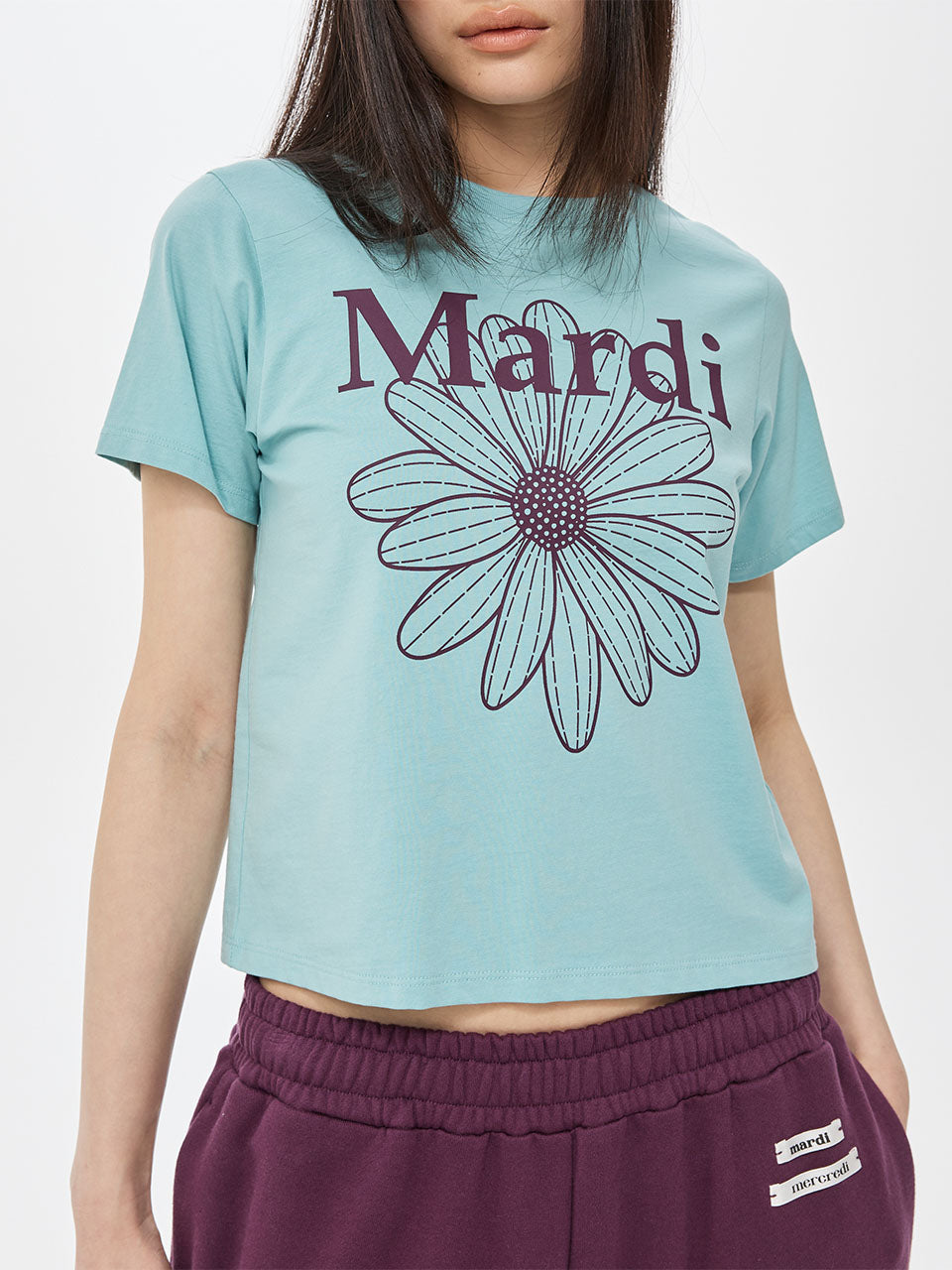 SLIM TSHIRT FLOWERMARDI_MINT PLUM